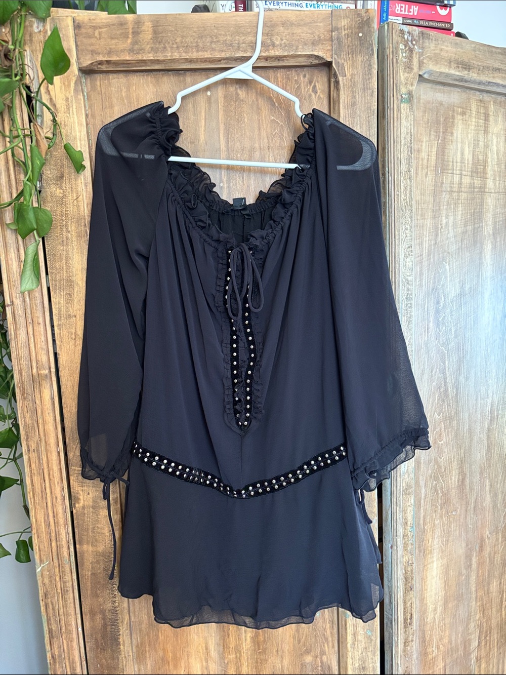 silence + noise Black Long Sleeve Ruffle Peasant Tunic Dress
